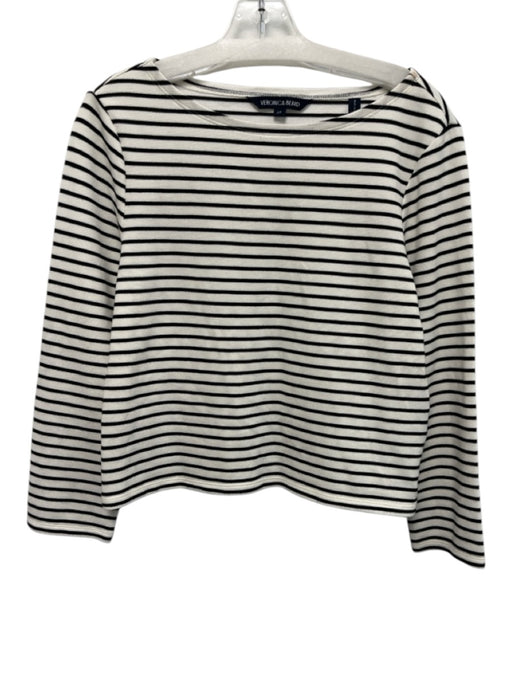 Veronica Beard Size S White & Black Poly Blend Striped Boat Neck Long Sleeve Top White & Black / S