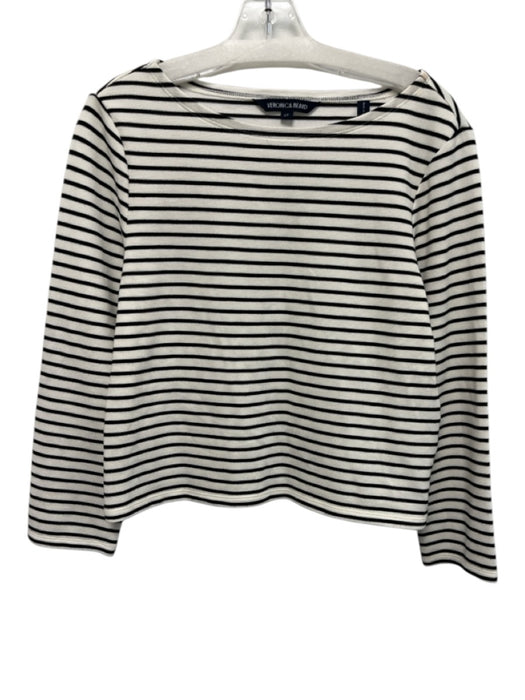 Veronica Beard Size S White & Black Poly Blend Striped Boat Neck Long Sleeve Top White & Black / S
