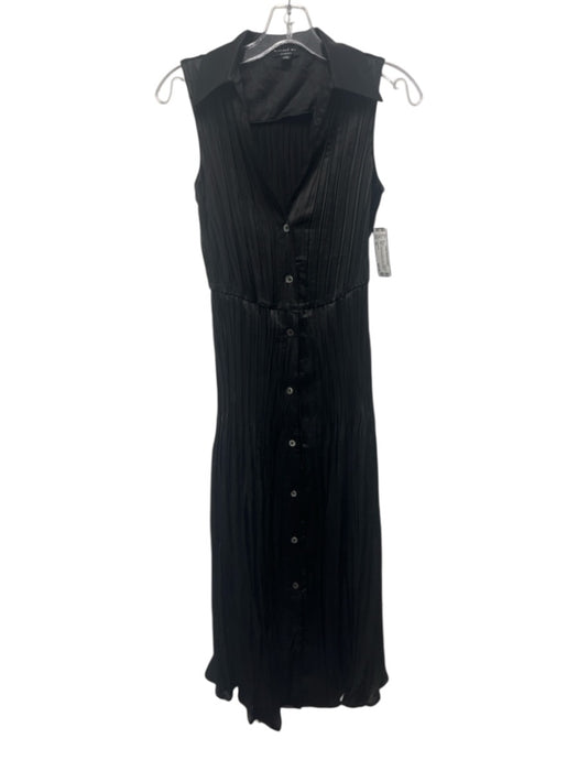 Current Air Size XS Black Polyester Button Front Accordion Pleat V Neck Dress Black / XS