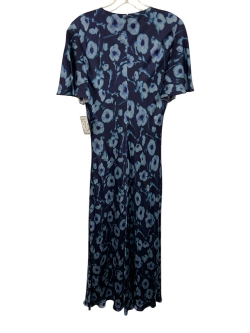 Tanya Taylor Size 4 Blue Silk Blend Printed V Neck Zip Back Maxi Dress Blue / 4