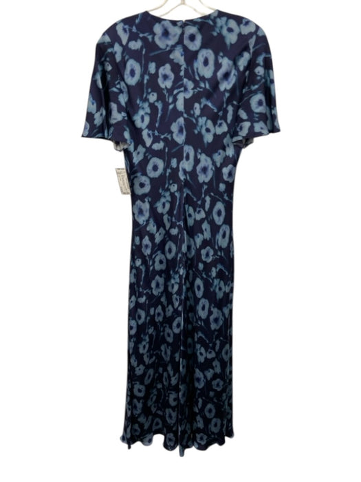 Tanya Taylor Size 4 Blue Silk Blend Printed V Neck Zip Back Maxi Dress Blue / 4