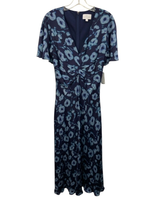 Tanya Taylor Size 4 Blue Silk Blend Printed V Neck Zip Back Maxi Dress Blue / 4