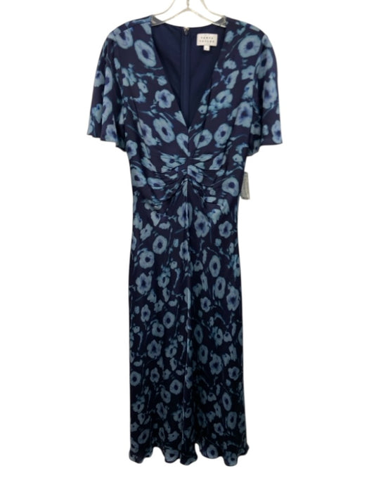 Tanya Taylor Size 4 Blue Silk Blend Printed V Neck Zip Back Maxi Dress Blue / 4