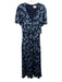 Tanya Taylor Size 4 Blue Silk Blend Printed V Neck Zip Back Maxi Dress Blue / 4