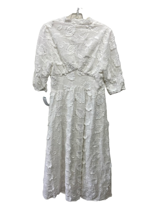 Vita Grace Size XS White Cotton Floral Application Button Front 1/2 sleeve Dress White / XS