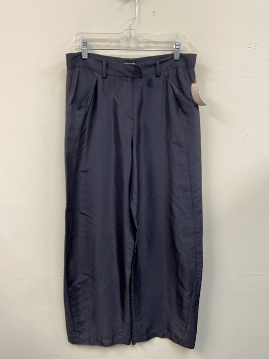 Giorgio Armani Size 42 Navy Blue Silk High Rise Wide Leg Belt loops Pants