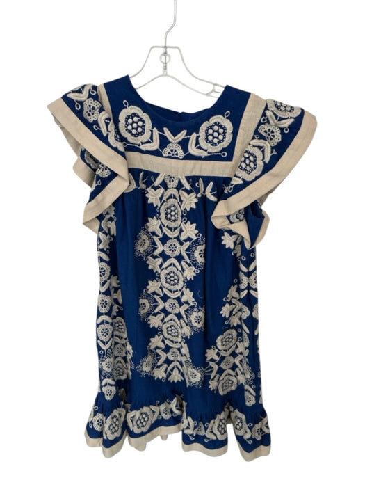 Sea New York Size S Navy & Tan Cotton Short Sleeve Embroidered Flowers Dress Navy & Tan / S
