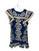 Sea New York Size S Navy & Tan Cotton Short Sleeve Embroidered Flowers Dress Navy & Tan / S