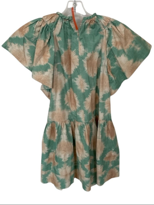 Ulla Johnson Size 2 Sage Green & Beige Cotton Short Sleeve Tie Dye Dress Sage Green & Beige / 2