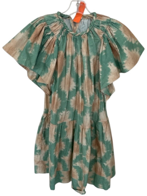 Ulla Johnson Size 2 Sage Green & Beige Cotton Short Sleeve Tie Dye Dress Sage Green & Beige / 2
