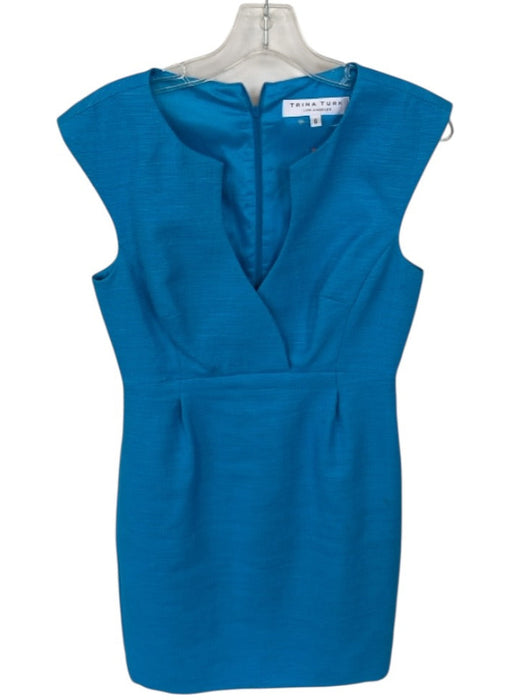 Trina Turk Size 6 Aqua Cotton Blend Cap Sleeve Cross Over Back Zip Dress Aqua / 6