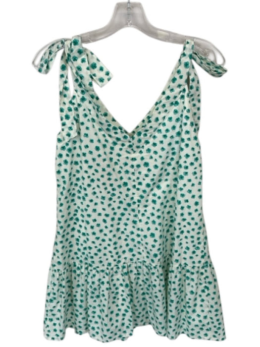 Rebecca Taylor Size M White & Green Cotton Tie Straps Flowers V Neck Dress White & Green / M