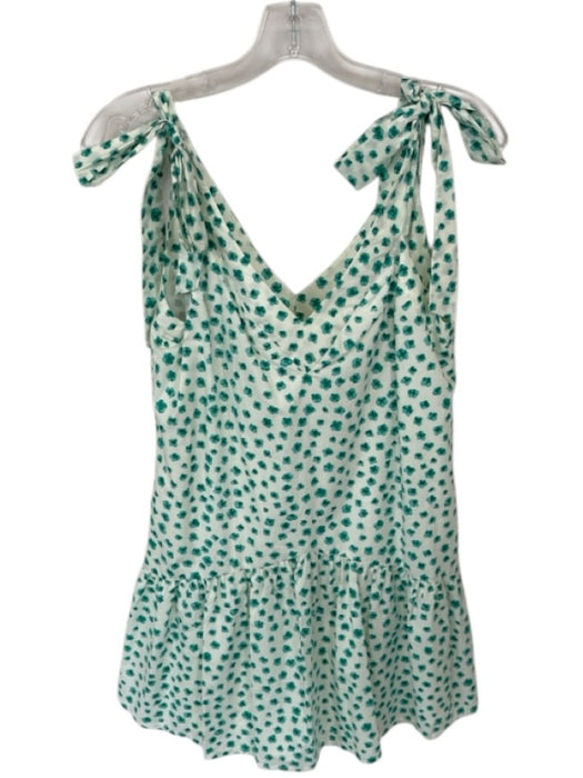Rebecca Taylor Size M White & Green Cotton Tie Straps Flowers V Neck Dress White & Green / M