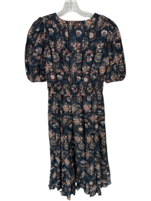 Ulla Johnson Size 6 Navy & Orange Cotton & Viscose Short Balloon Sleeve Dress Navy & Orange / 6