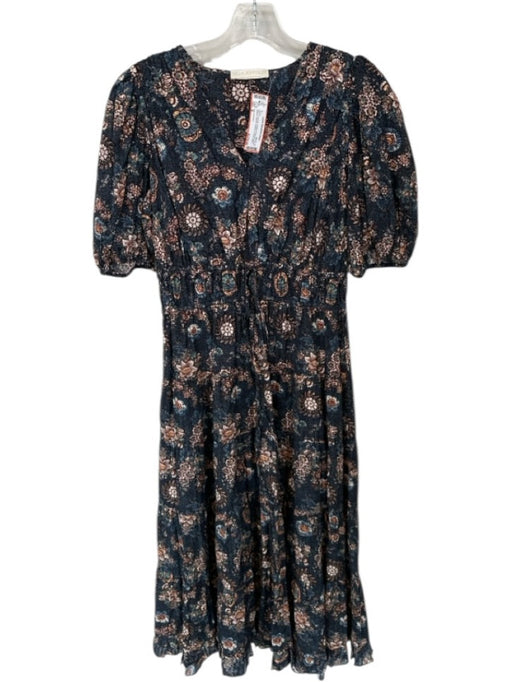 Ulla Johnson Size 6 Navy & Orange Cotton & Viscose Short Balloon Sleeve Dress Navy & Orange / 6