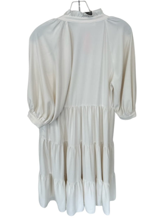 Amanda Uprichard Size S Ivory Polyester Short Balloon Sleeve Ruffle Collar Dress Ivory / S