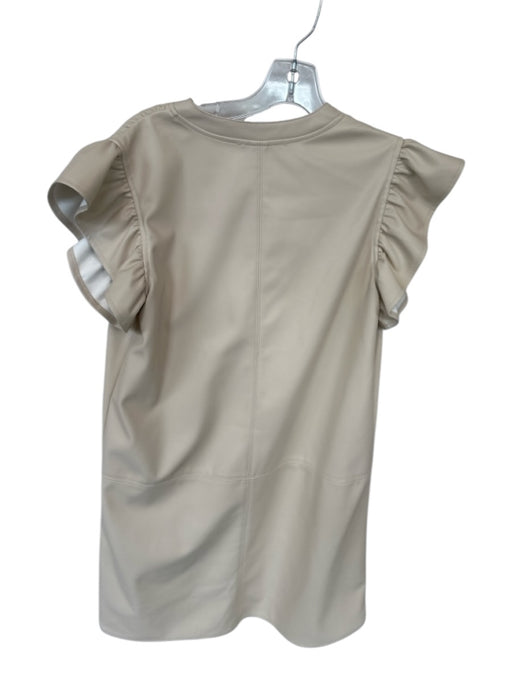 THML Size M Beige Polyester Blend Vegan Leather Mini Ruffle V Neck Dress Beige / M