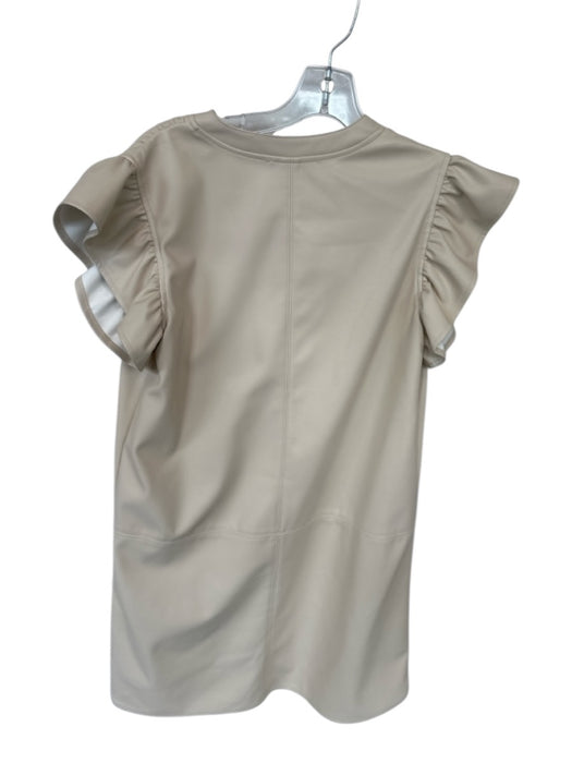THML Size M Beige Polyester Blend Vegan Leather Mini Ruffle V Neck Dress Beige / M