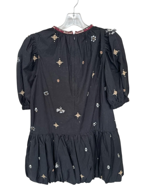Sea New York Size XS Black & Maroon Cotton Embellished V Neck Back Zip Dress Black & Maroon / XS