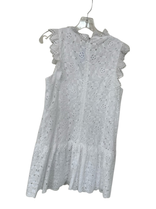 Rebecca Taylor Size 8 White Cotton Eyelet Back Zip Ruffle sleeve Dress White / 8