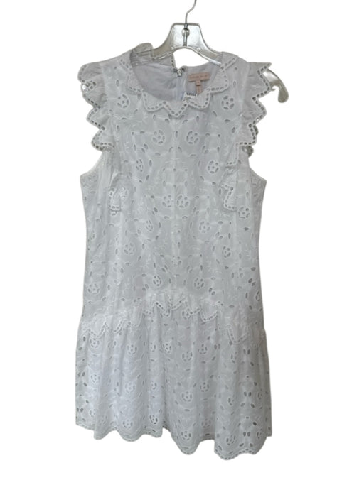 Rebecca Taylor Size 8 White Cotton Eyelet Back Zip Ruffle sleeve Dress White / 8