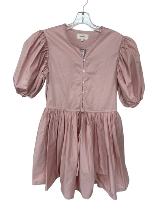 XiRENA Size M Pink Cotton Balloon Sleeve Draw String Waist Pleat Detail Dress Pink / M