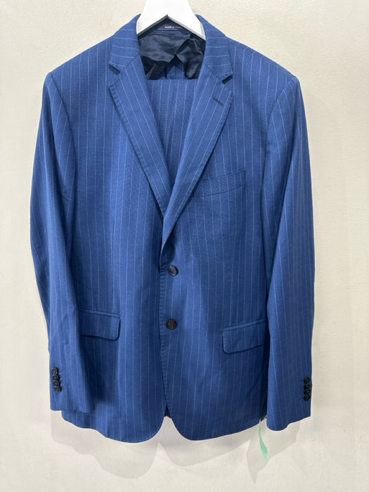 Boggi Navy Blue & White Wool Striped 2 Button Men's Suit