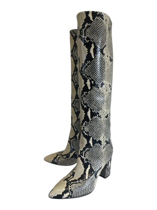 Paris Texas Shoe Size 38.5 Black & Cream Leather Pointed Toe Snake Skin Boots Black & Cream / 38.5
