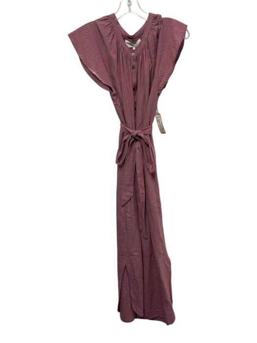 XiRENA Size Large Red & Purple Cotton Blend Long Sleeve Striped Midi Dress Red & Purple / Large