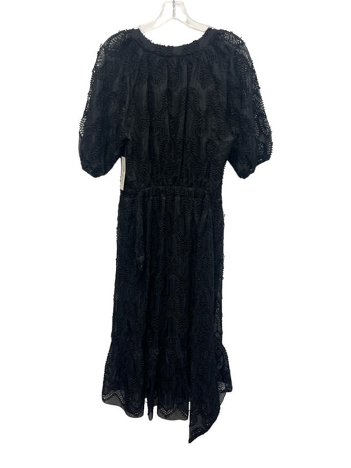 Shoshanna Size 10 Black Polyester Blend Short Puff Sleeve Lace V Neck Maxi Dress Black / 10