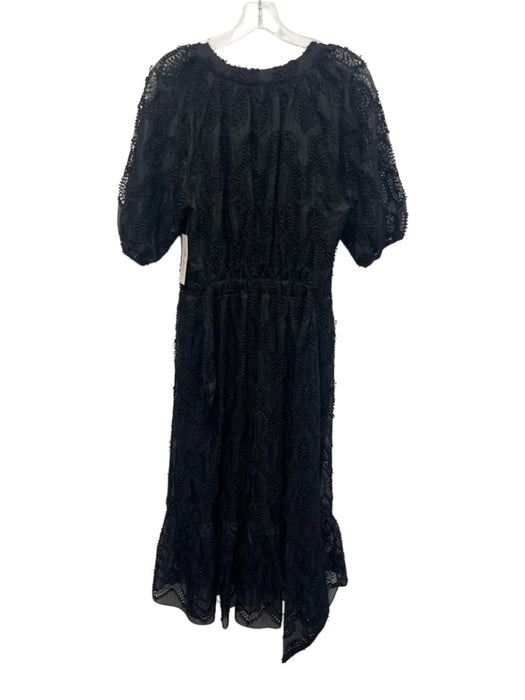 Shoshanna Size 10 Black Polyester Blend Short Puff Sleeve Lace V Neck Maxi Dress Black / 10
