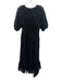 Shoshanna Size 10 Black Polyester Blend Short Puff Sleeve Lace V Neck Maxi Dress Black / 10