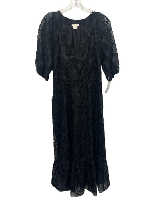 Shoshanna Size 10 Black Polyester Blend Short Puff Sleeve Lace V Neck Maxi Dress Black / 10