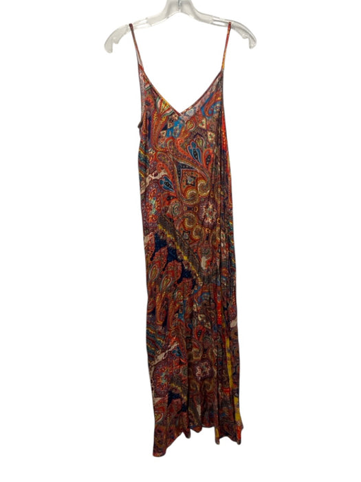 L'agence Size Small Red, Blue, Yellow Viscose Blend Spaghetti Strap Maxi Dress Red, Blue, Yellow / Small