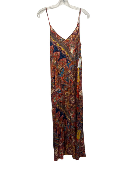 L'agence Size Small Red, Blue, Yellow Viscose Blend Spaghetti Strap Maxi Dress Red, Blue, Yellow / Small