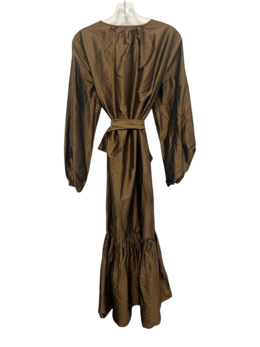 Ann Mashburn Size Medium Brown Silk Long puff sleeve Gathered Tiered Maxi Dress Brown / Medium