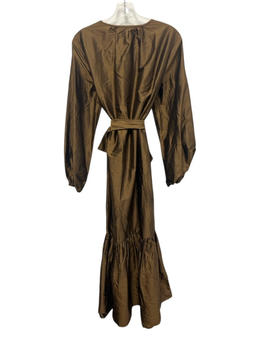 Ann Mashburn Size Medium Brown Silk Long puff sleeve Gathered Tiered Maxi Dress Brown / Medium