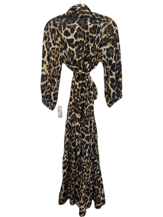 Ann Mashburn Size Medium Mixed Brown Cotton & Silk Long Sleeve Maxi Dress Mixed Brown / Medium