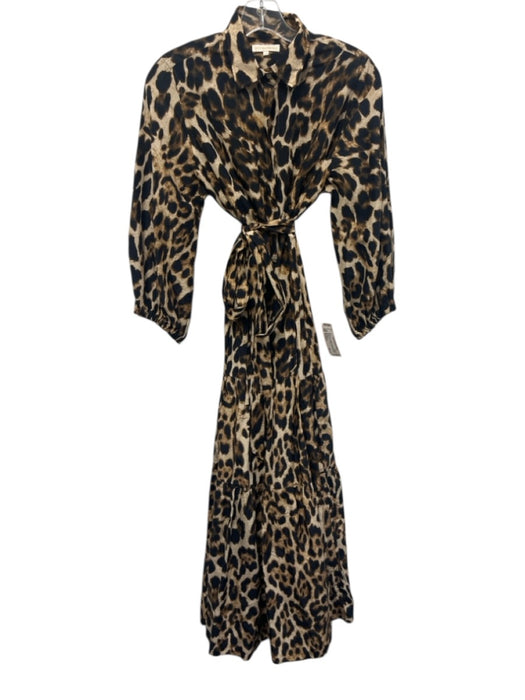 Ann Mashburn Size Medium Mixed Brown Cotton & Silk Long Sleeve Maxi Dress Mixed Brown / Medium