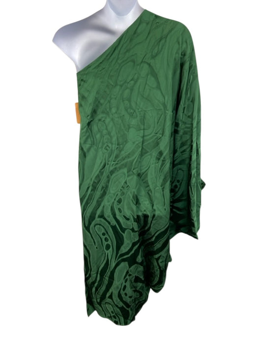 Silvia Tcherassi Size Large Green Viscose One Shoulder Abstract Print Midi Dress Green / Large