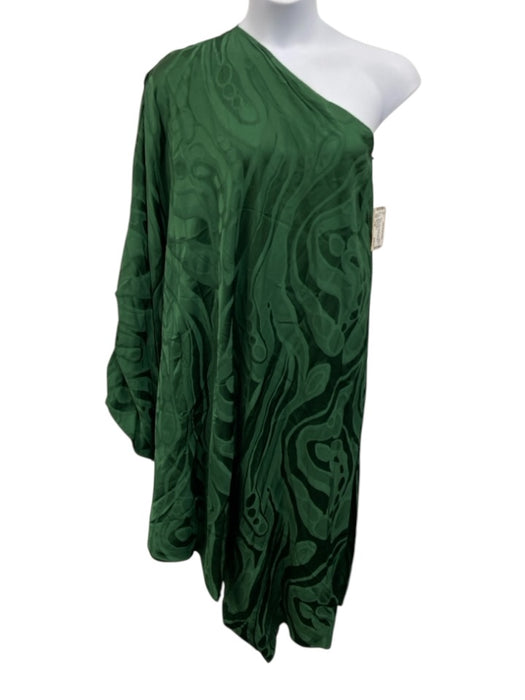 Silvia Tcherassi Size Large Green Viscose One Shoulder Abstract Print Midi Dress Green / Large
