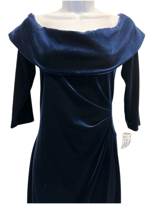 Rickie Freeman for Teri Jon Size 10 Navy Blue Long Sleeve Velvet Fold Over Gown Navy Blue / 10