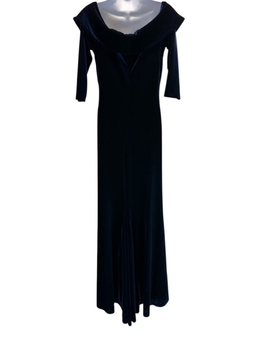 Rickie Freeman for Teri Jon Size 10 Navy Blue Long Sleeve Velvet Fold Over Gown Navy Blue / 10