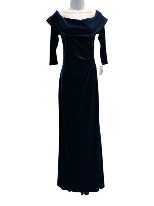 Rickie Freeman for Teri Jon Size 10 Navy Blue Long Sleeve Velvet Fold Over Gown Navy Blue / 10