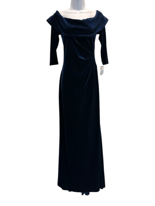 Rickie Freeman for Teri Jon Size 10 Navy Blue Long Sleeve Velvet Fold Over Gown Navy Blue / 10
