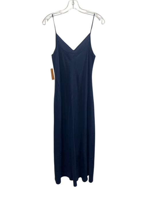 Beautiful People Size Large Navy Blue Silk Spaghetti Strap V Neck Satin Dress Navy Blue / Large
