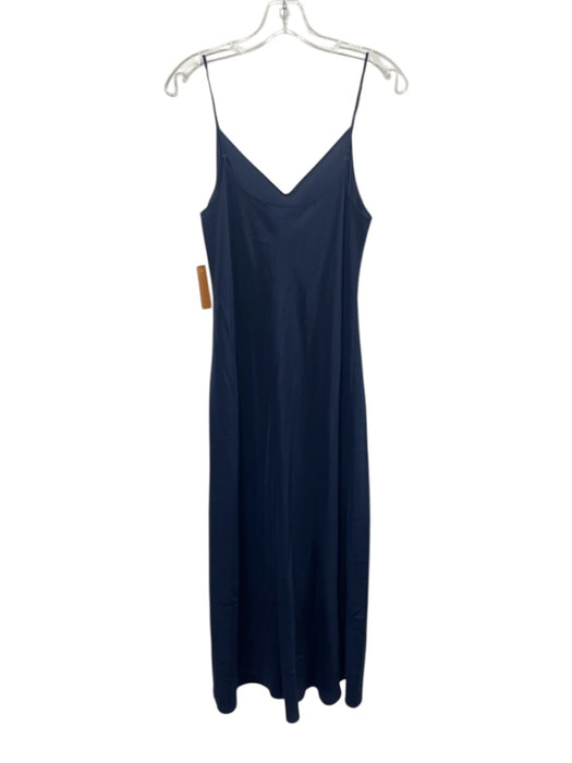 Beautiful People Size Large Navy Blue Silk Spaghetti Strap V Neck Satin Dress Navy Blue / Large