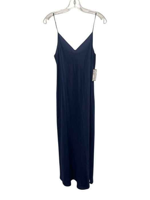 Beautiful People Size Large Navy Blue Silk Spaghetti Strap V Neck Satin Dress Navy Blue / Large
