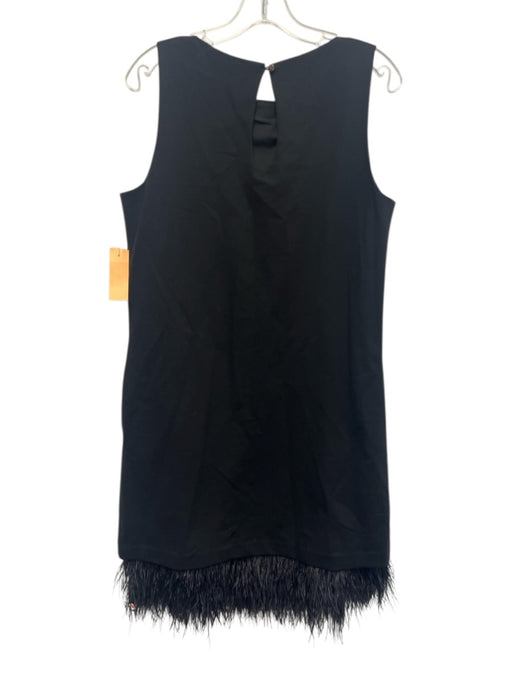 J. McLaughlin Size Medium Black Rayon Blend Sleeveless Feather Trim Sheath Dress Black / Medium