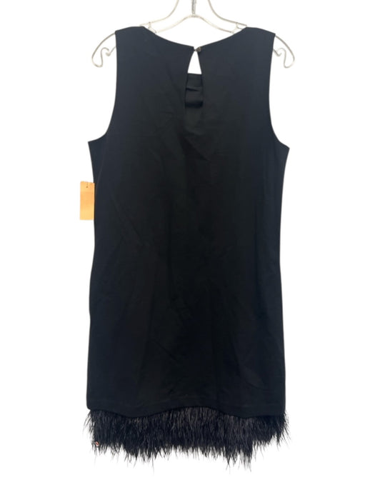 J. McLaughlin Size Medium Black Rayon Blend Sleeveless Feather Trim Sheath Dress Black / Medium